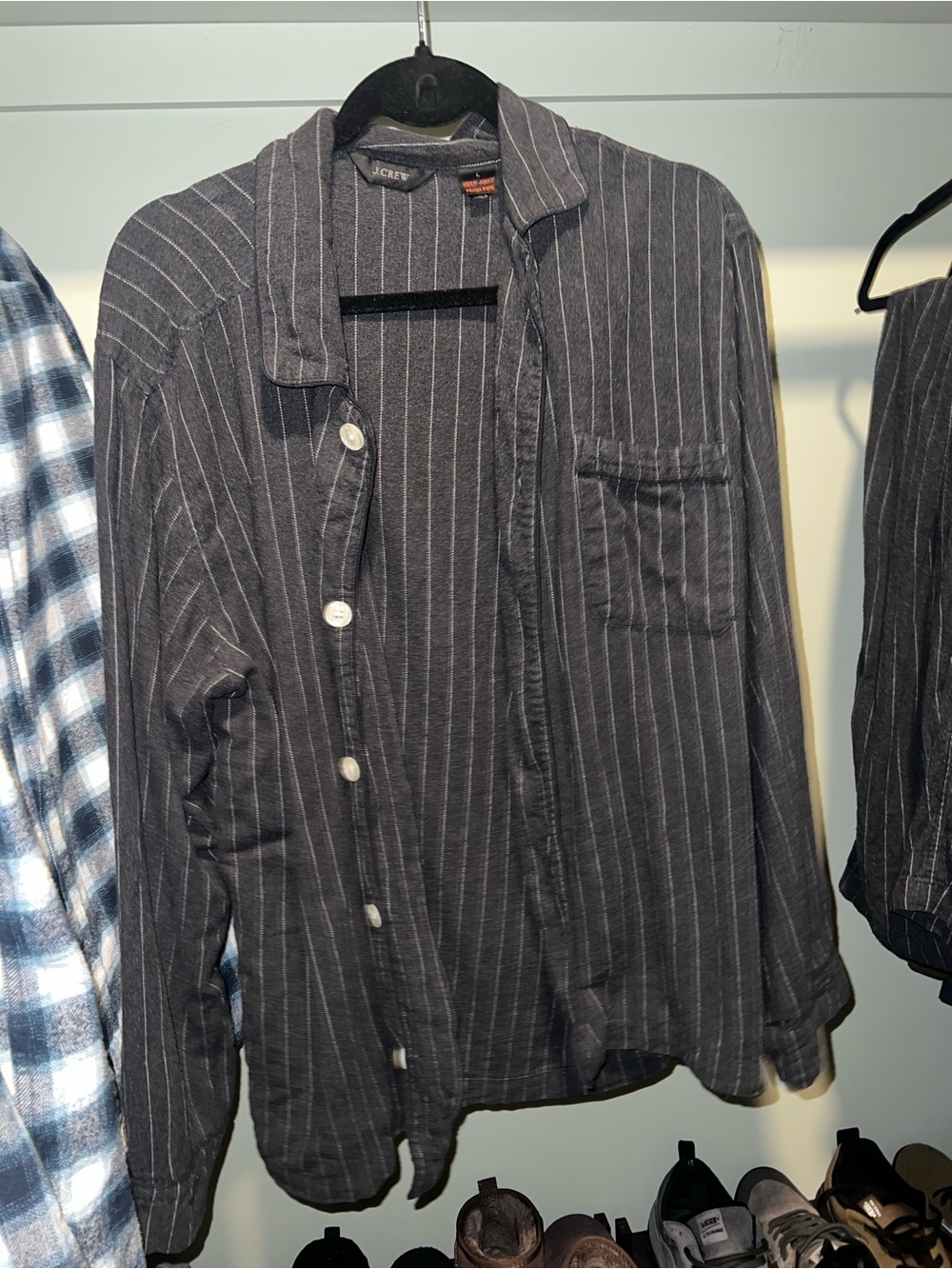 J. Crew Men's Dark Gray Pinstripe Button Up Pajama Set